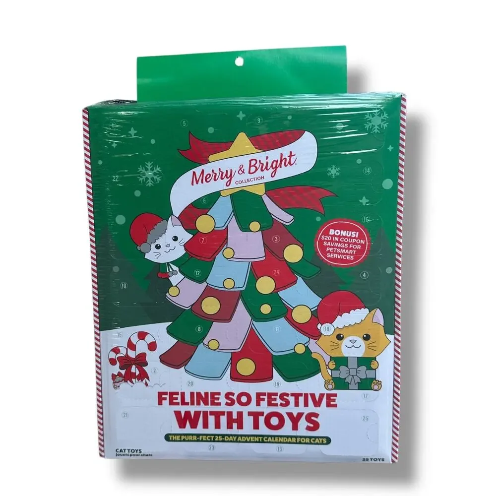 Merry & Bright 25Pc Cat Toy Advent Calendar Crinkle Plush Toss Shake‎ Christmas